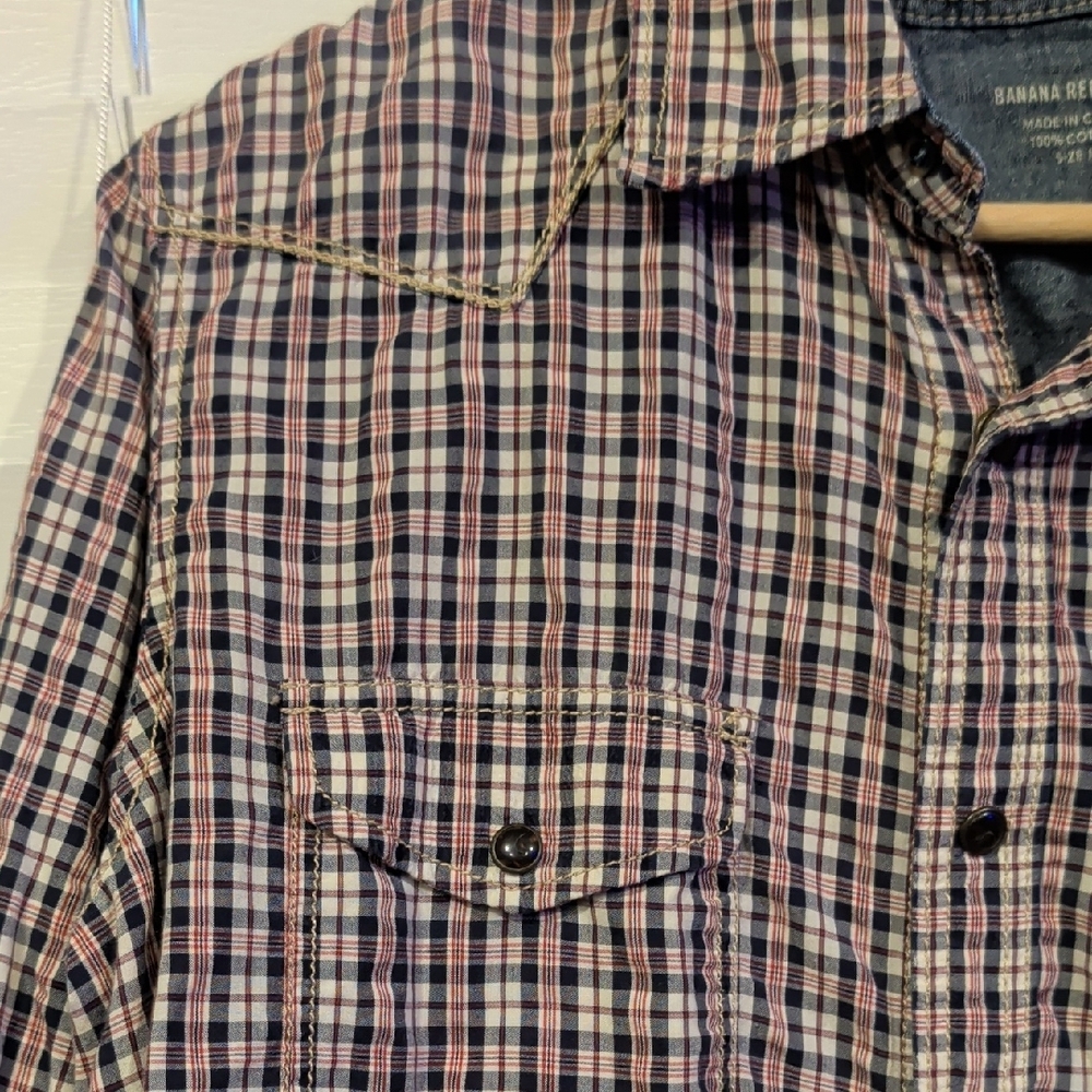 Banana Republic Men's Checkered Shirt - Black, White, Purple - Picture 3 of 3